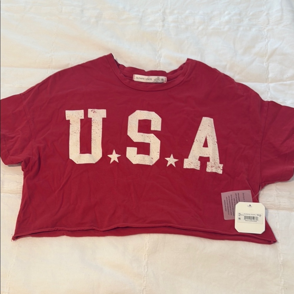 Red USA Cropped T-Shirt